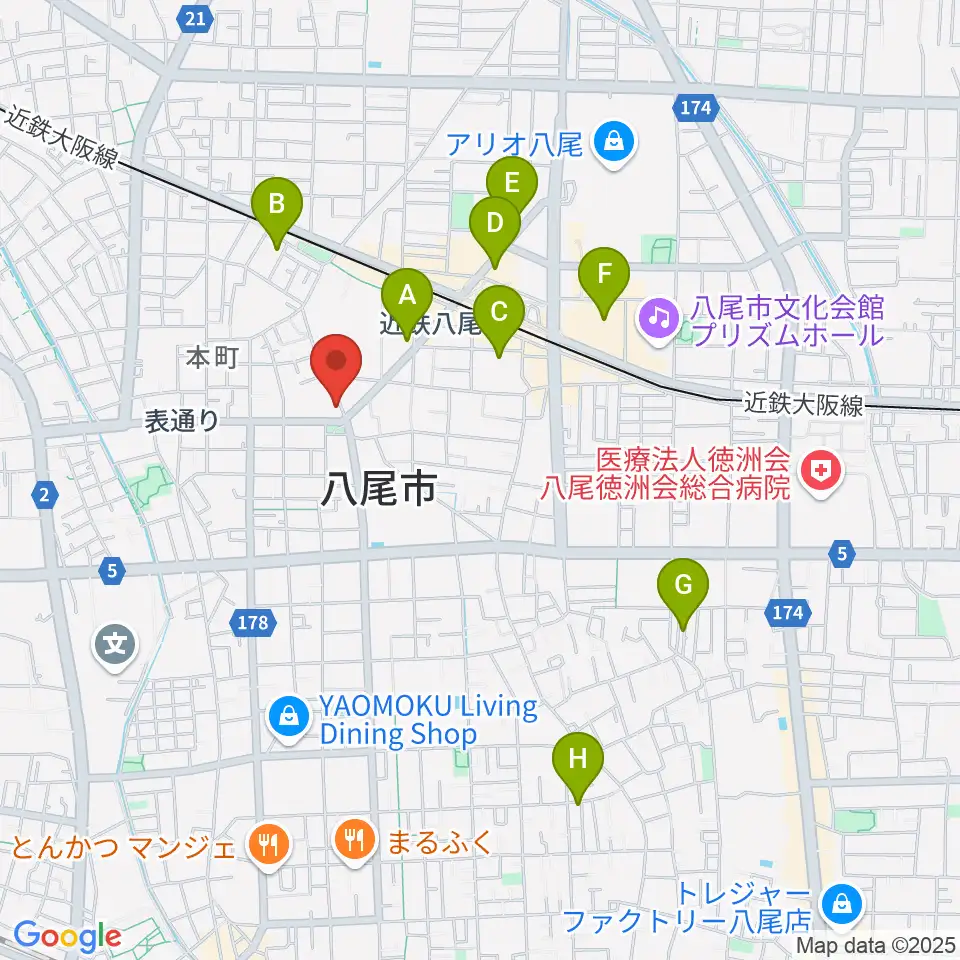 八尾シルキーホール周辺のホテル一覧地図