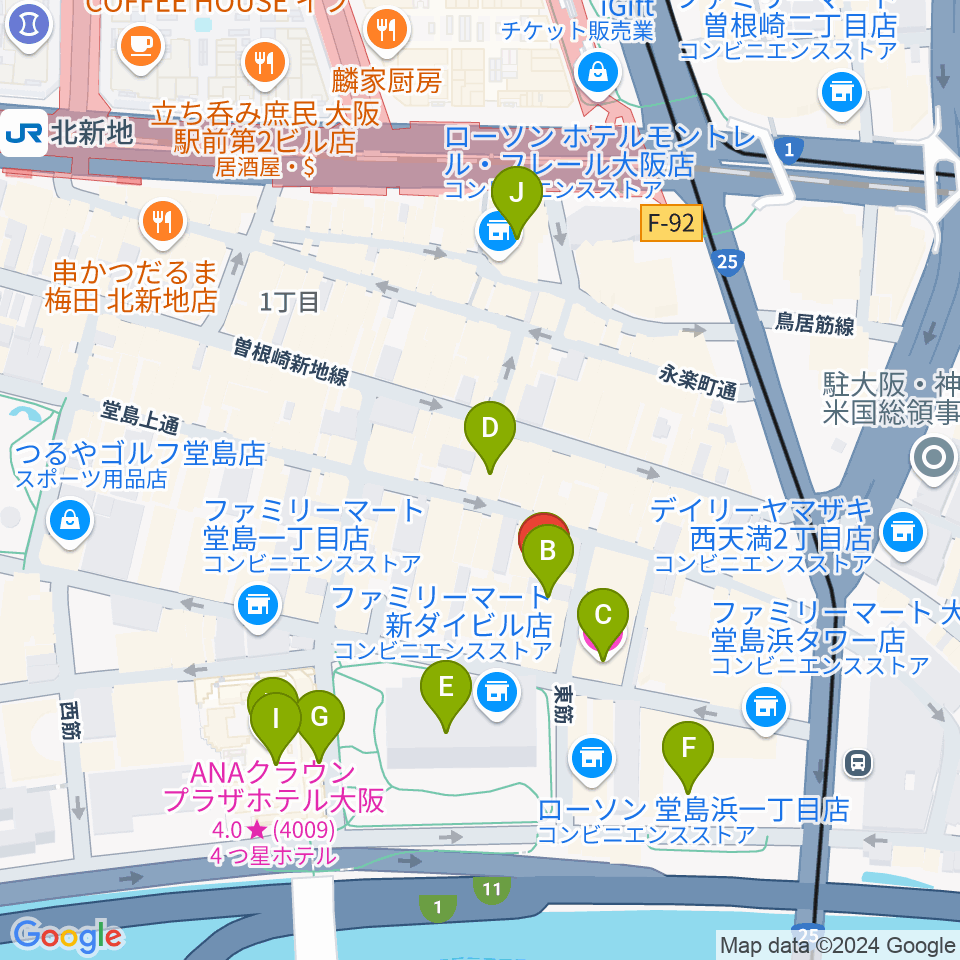 北新地ジャックローズ周辺のホテル一覧地図