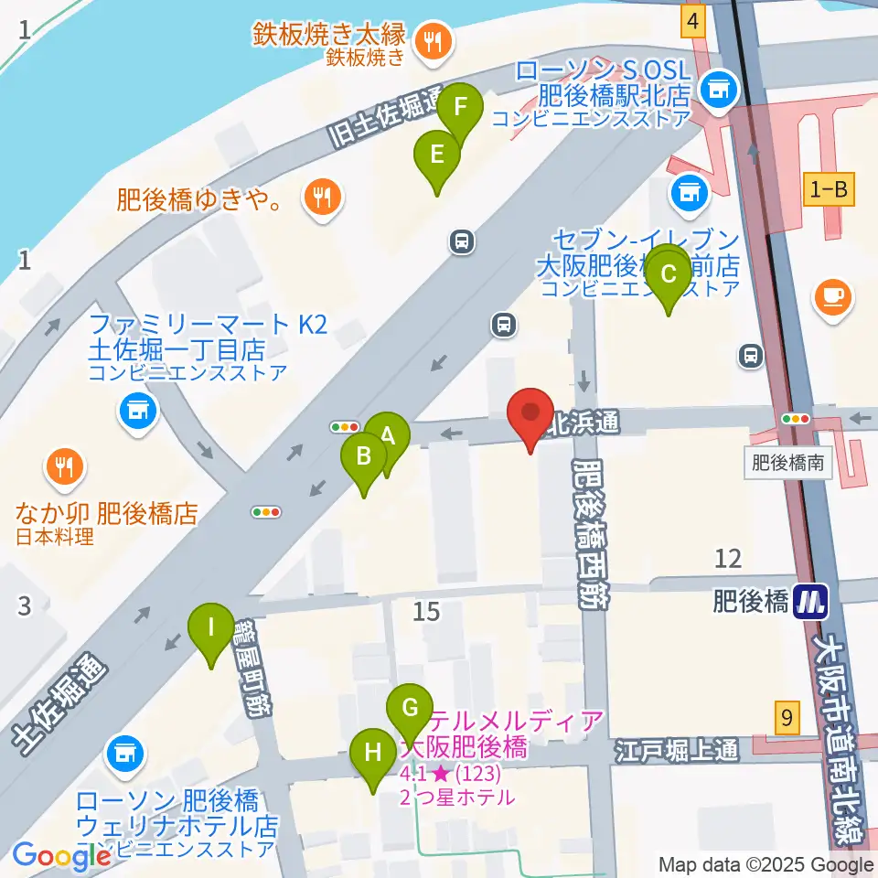 肥後橋VOXX周辺のホテル一覧地図