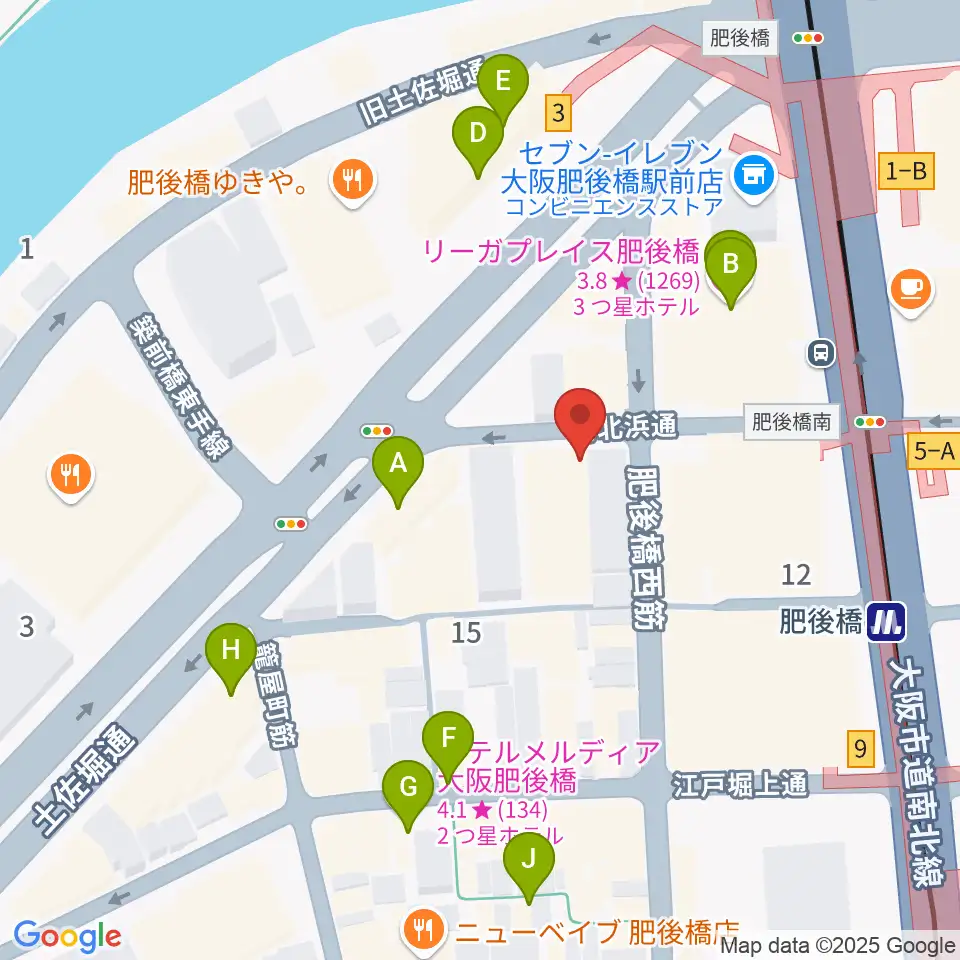 肥後橋VOXX周辺のホテル一覧地図