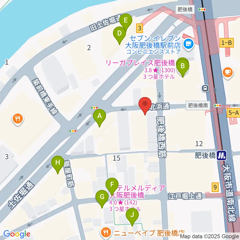 肥後橋VOXX周辺のホテル一覧地図