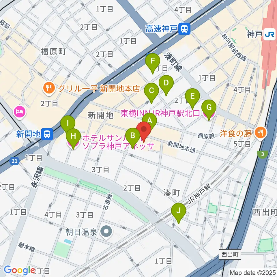 新開地アートひろば周辺のホテル一覧地図