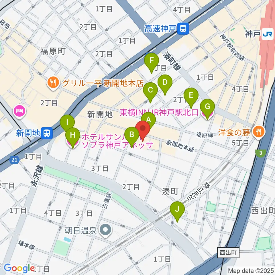 新開地アートひろば周辺のホテル一覧地図