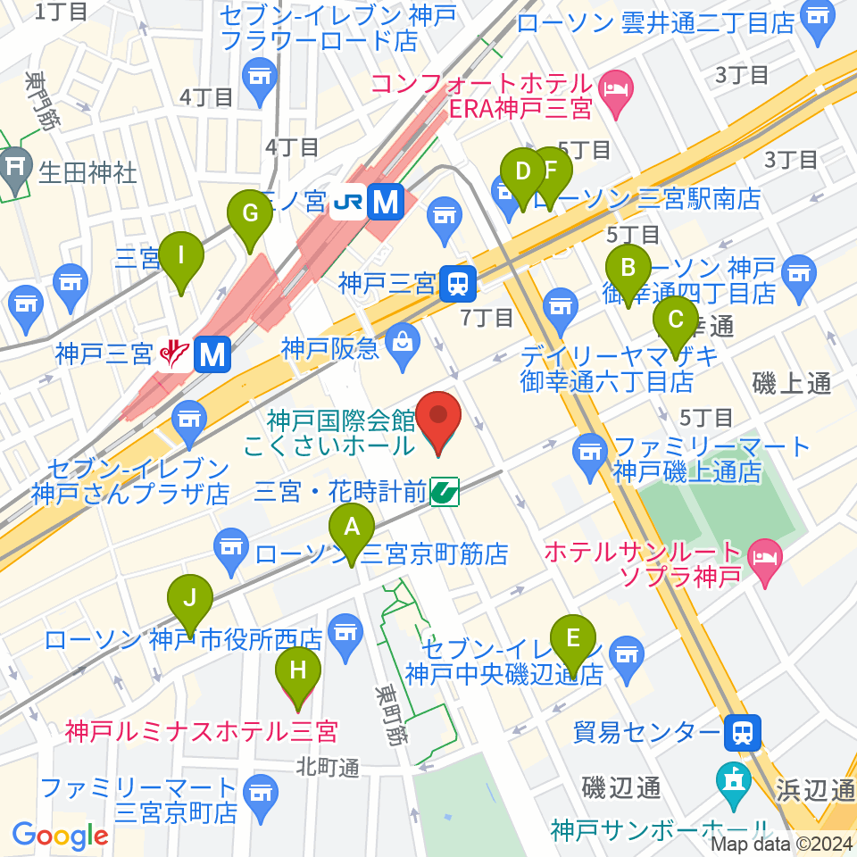 神戸国際会館こくさいホール周辺のホテル一覧地図