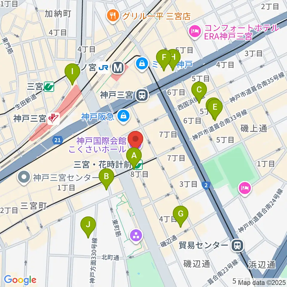 神戸国際会館こくさいホール周辺のホテル一覧地図