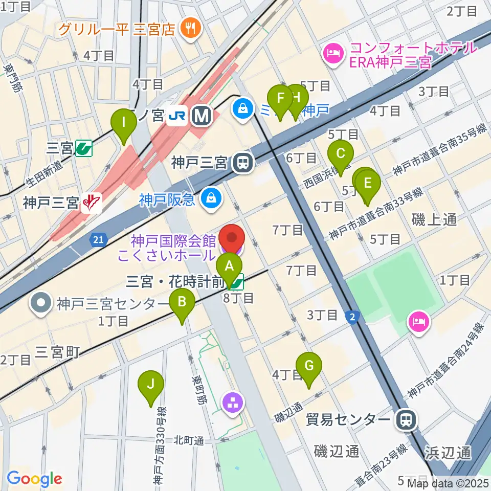 神戸国際会館こくさいホール周辺のホテル一覧地図