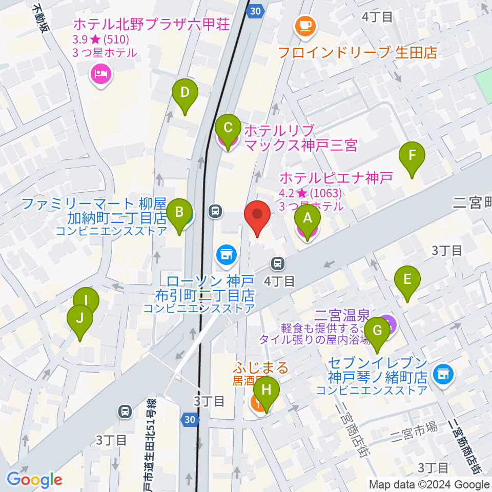 神戸三宮CASHBOX周辺のホテル一覧地図