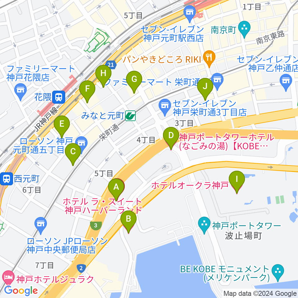 神戸ジェームスブルースランド周辺のホテル一覧地図