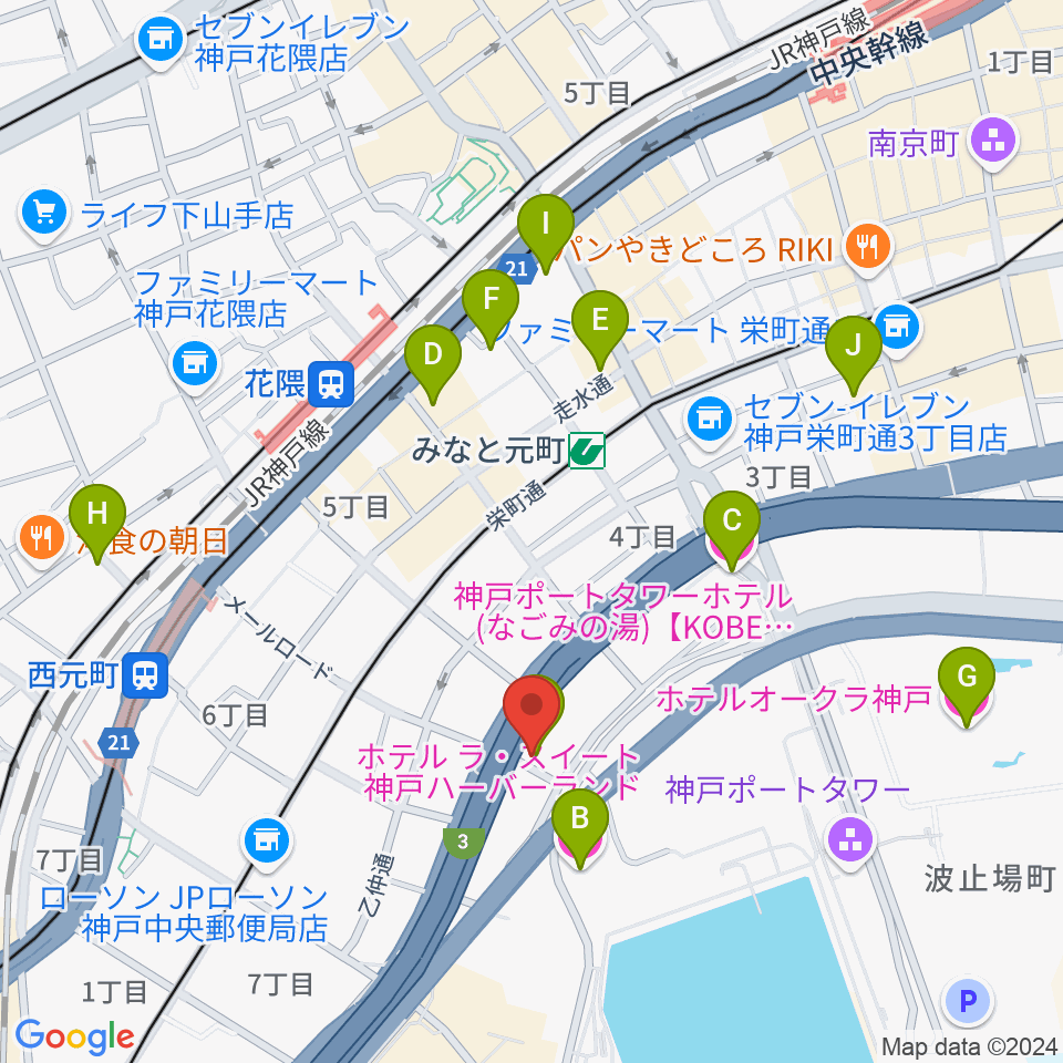 神戸ジェームスブルースランド周辺のホテル一覧地図