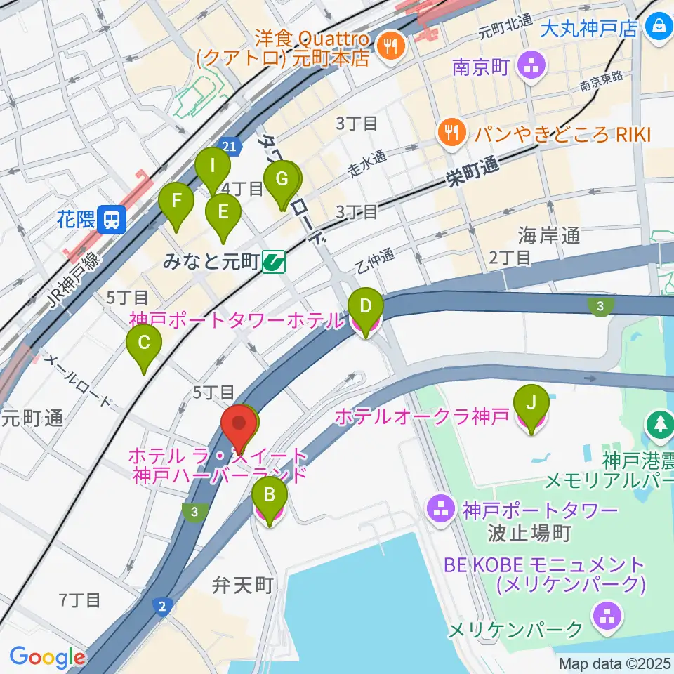 神戸ジェームスブルースランド周辺のホテル一覧地図