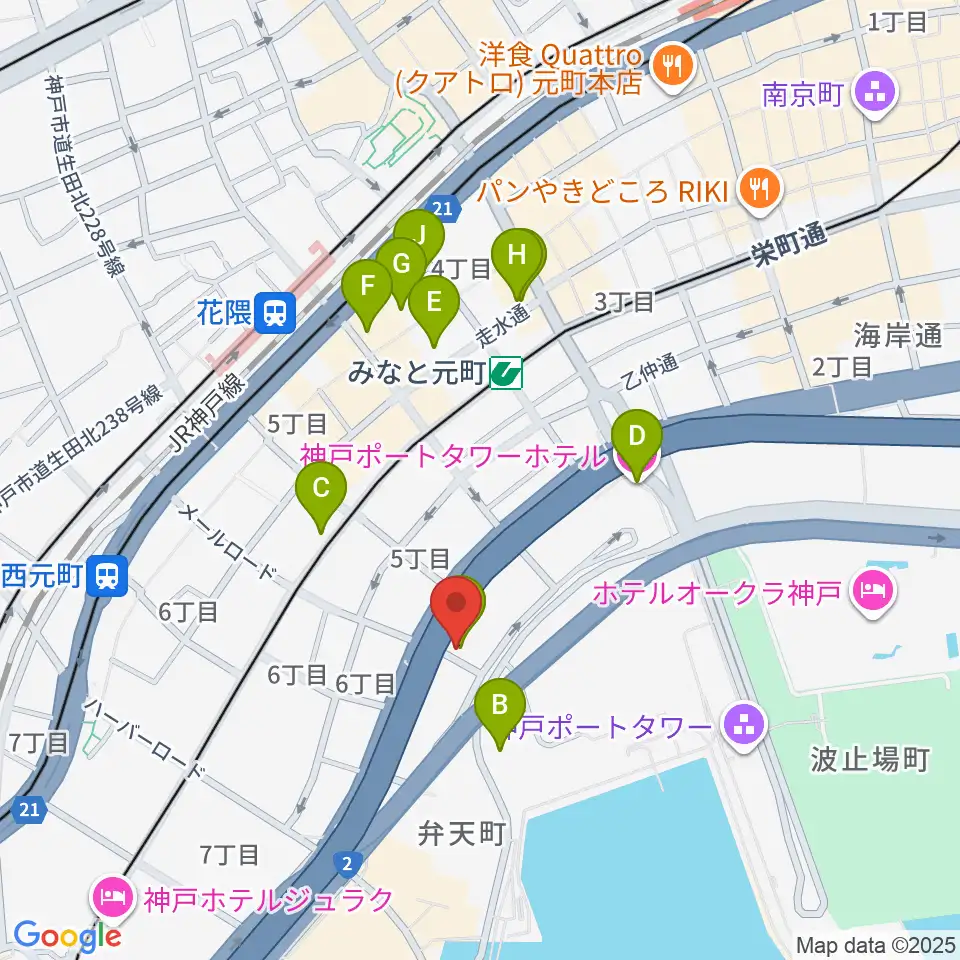 神戸ジェームスブルースランド周辺のホテル一覧地図
