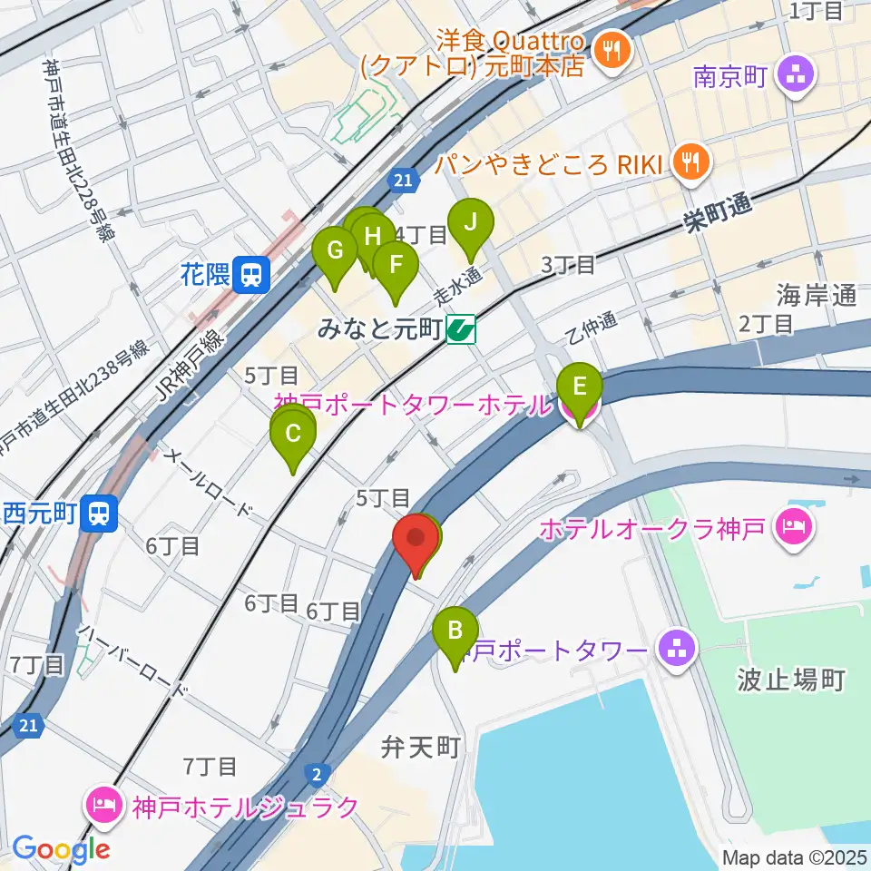 神戸ジェームスブルースランド周辺のホテル一覧地図