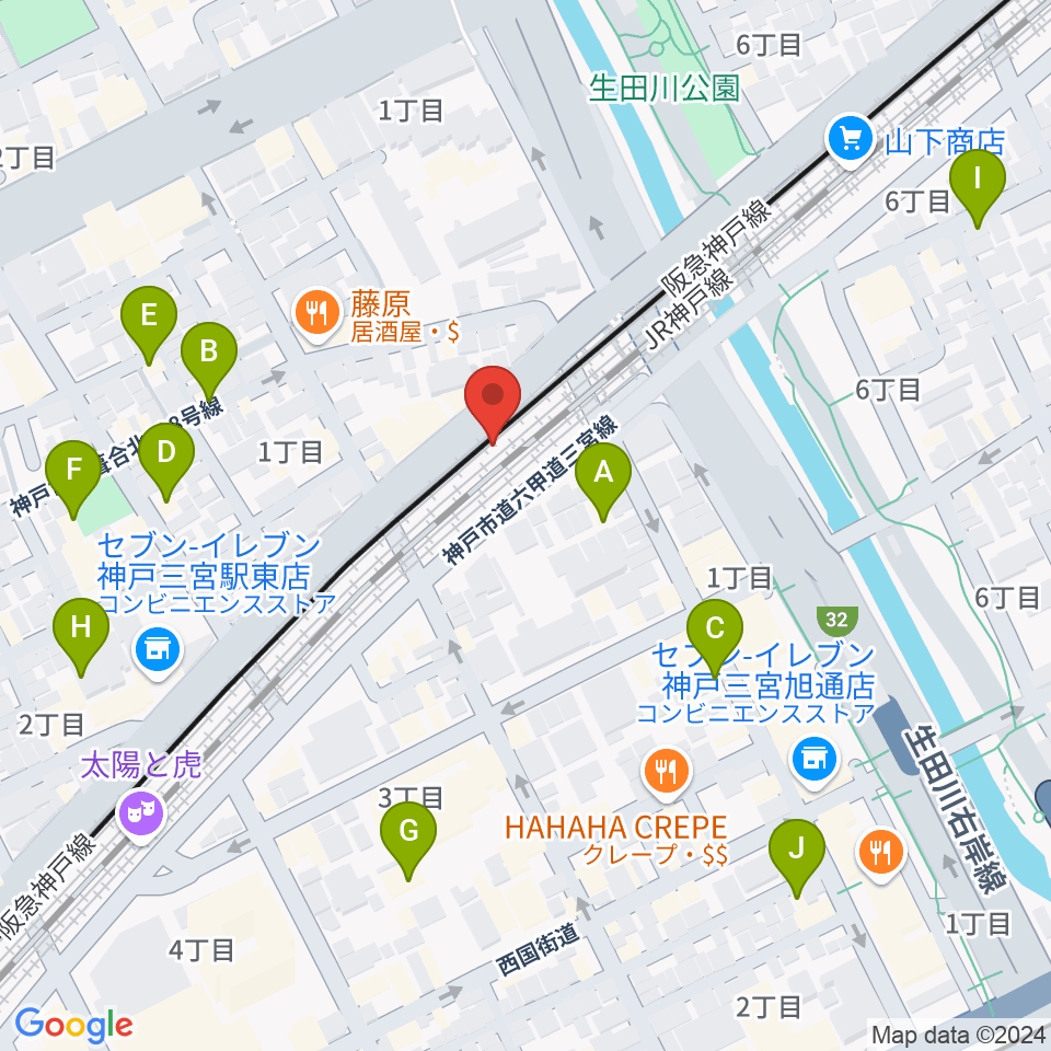 神戸三宮KINGSX周辺のホテル一覧地図