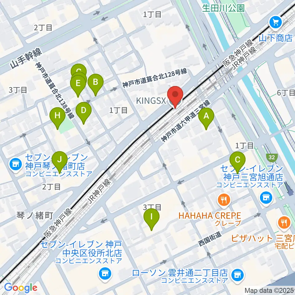 神戸三宮KINGSX周辺のホテル一覧地図
