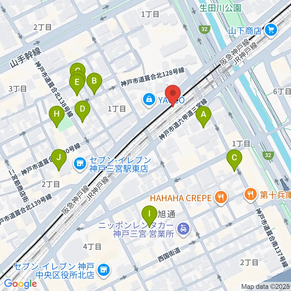 神戸三宮KINGSX周辺のホテル一覧地図