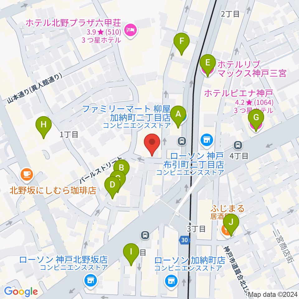 神戸ホンキートンク周辺のホテル一覧地図