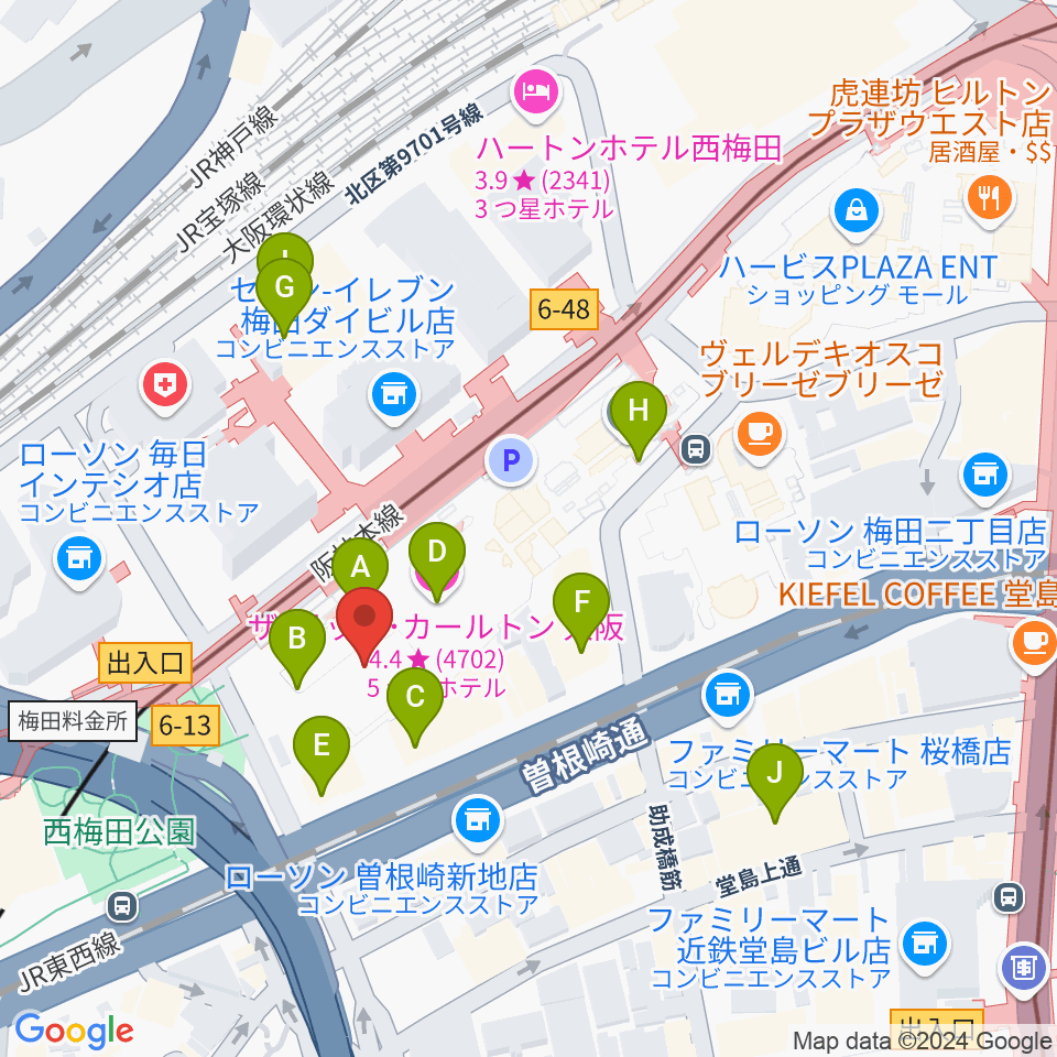 ハービスHALL周辺のホテル一覧地図