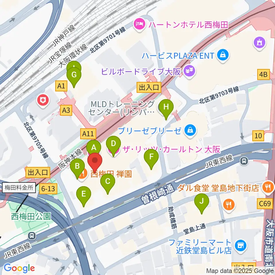 ハービスHALL周辺のホテル一覧地図
