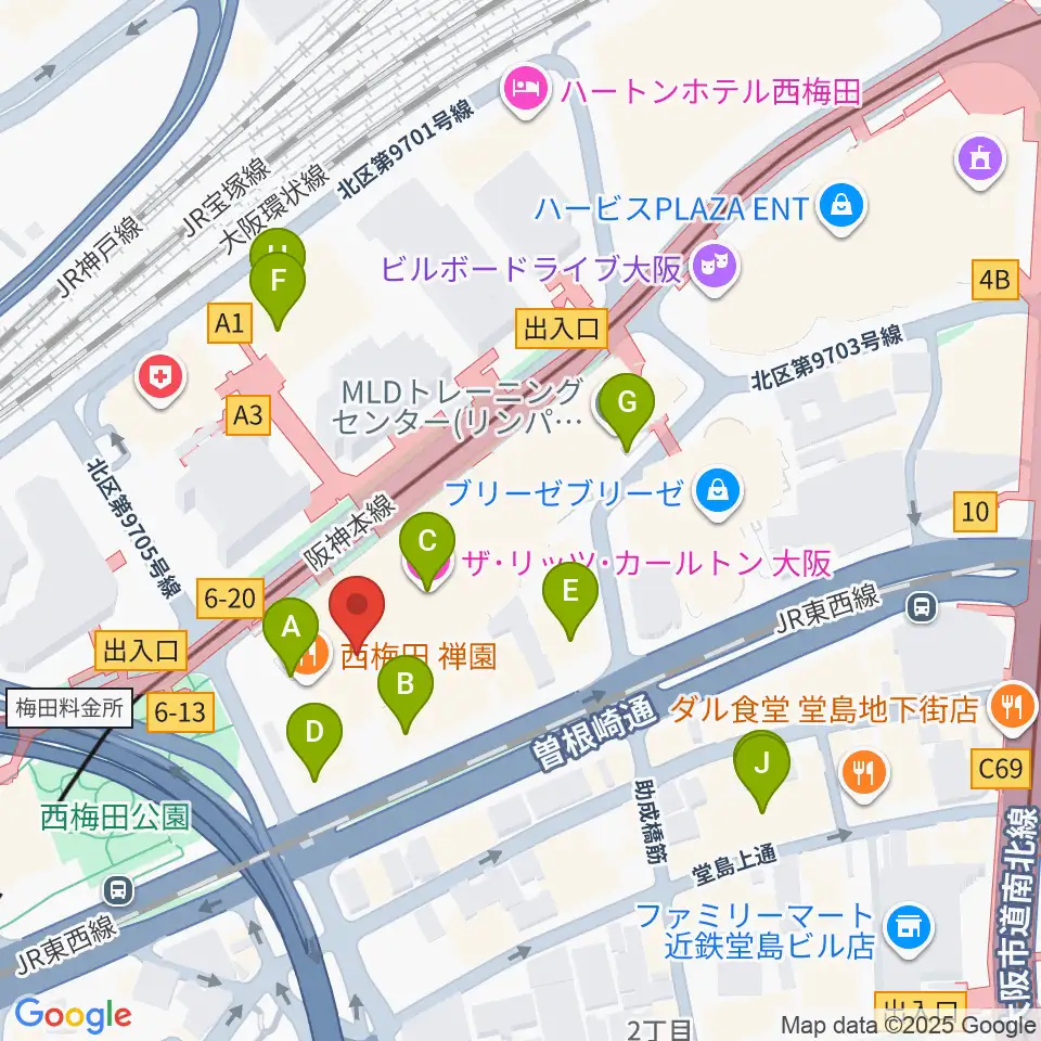 ハービスHALL周辺のホテル一覧地図