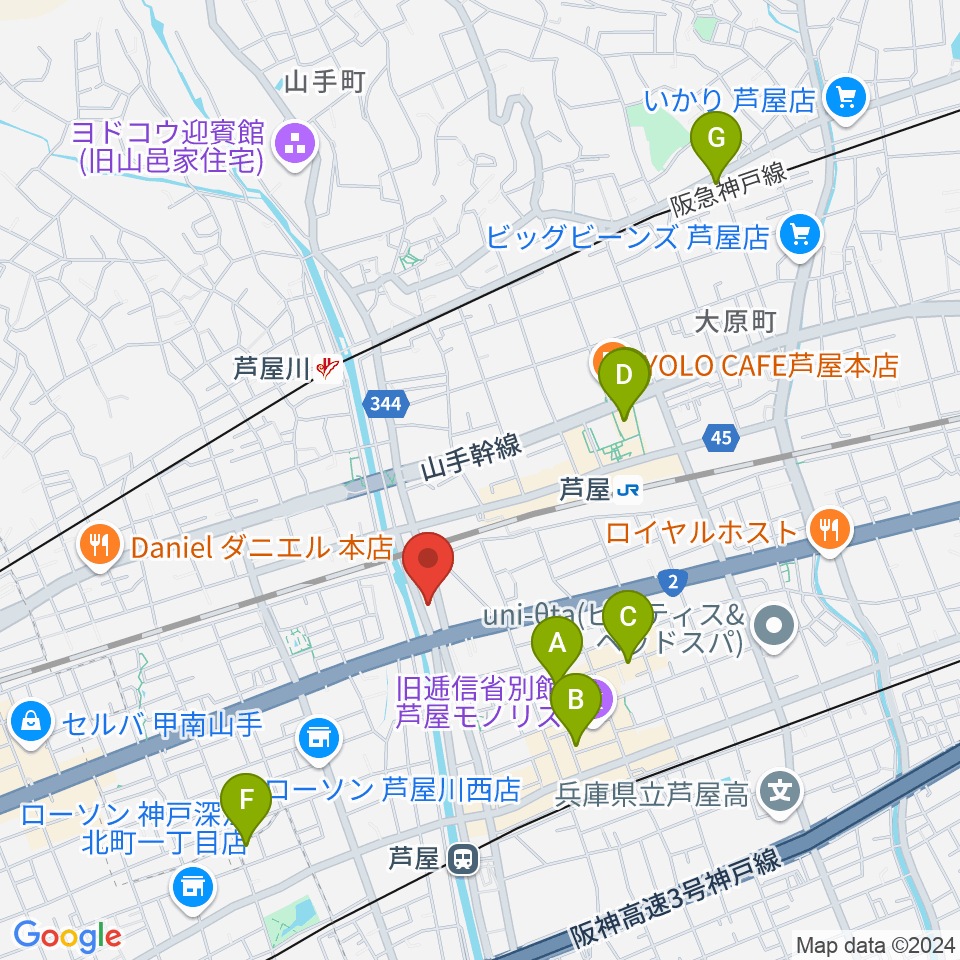 ルネサンスクラシックス芦屋ルナ・ホール周辺のホテル一覧地図