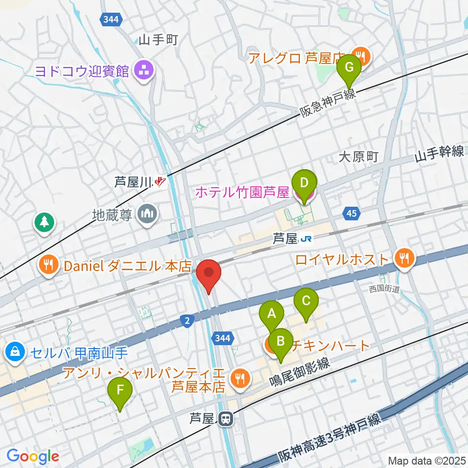 ルネサンスクラシックス芦屋ルナ・ホール周辺のホテル一覧地図