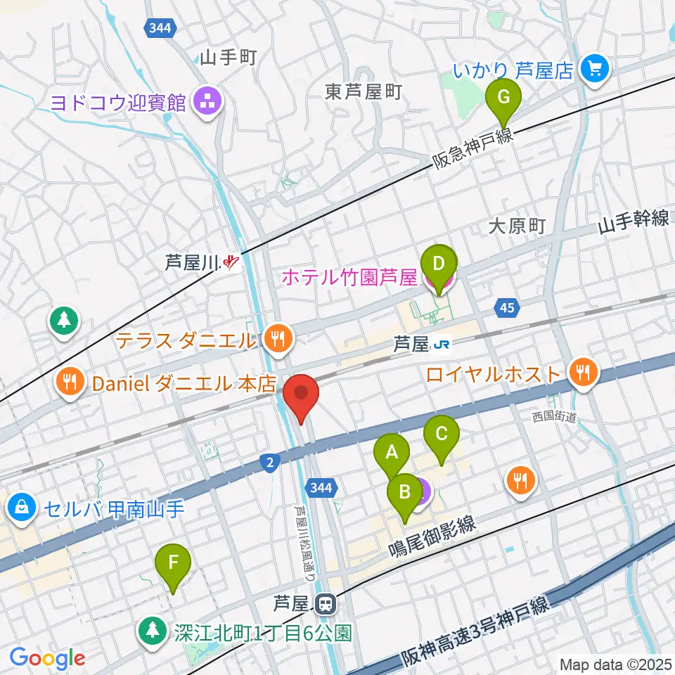 ルネサンスクラシックス芦屋ルナ・ホール周辺のホテル一覧地図