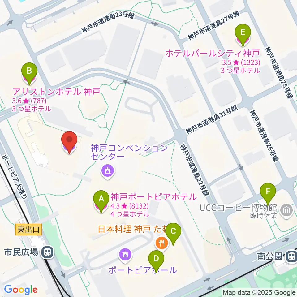 神戸国際会議場周辺のホテル一覧地図