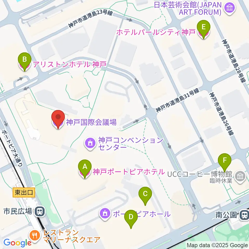 神戸国際会議場周辺のホテル一覧地図