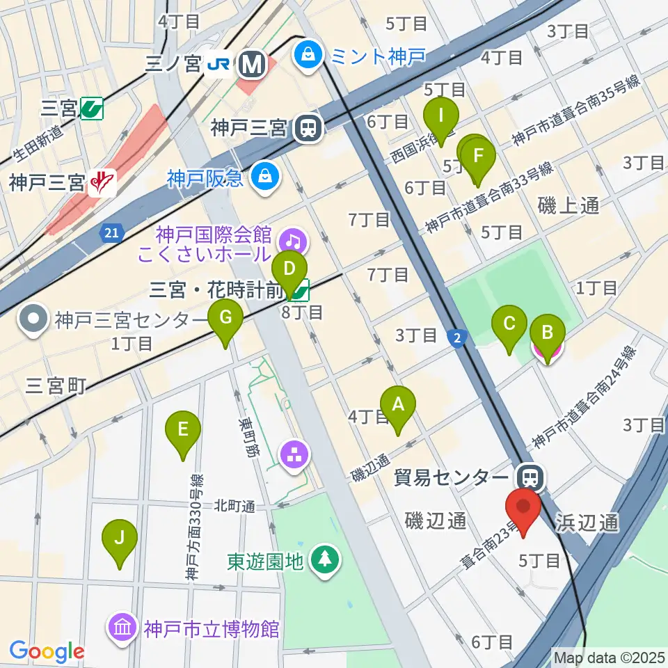 神戸サンボーホール周辺のホテル一覧地図