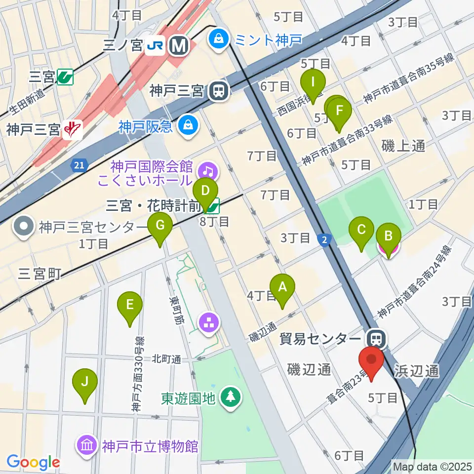 神戸サンボーホール周辺のホテル一覧地図