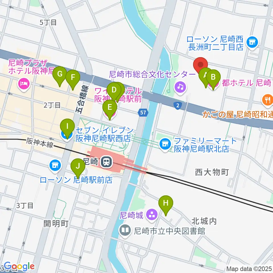 尼崎市総合文化センター周辺のホテル一覧地図