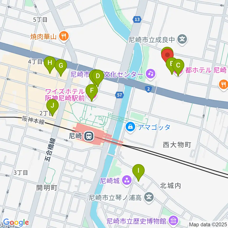尼崎市総合文化センター周辺のホテル一覧地図