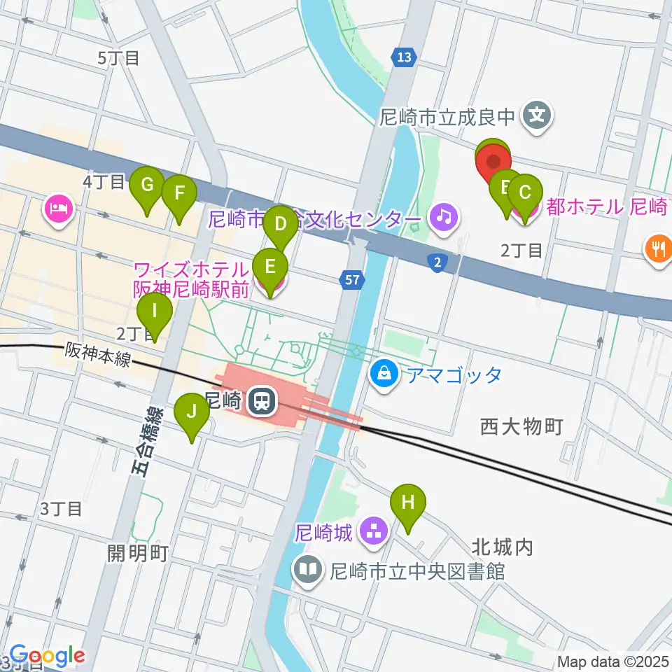 尼崎市総合文化センター周辺のホテル一覧地図