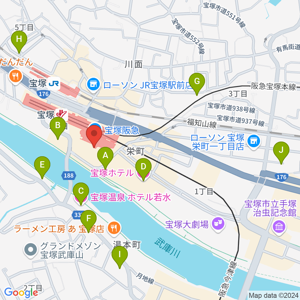 宝塚ソリオホール周辺のホテル一覧地図