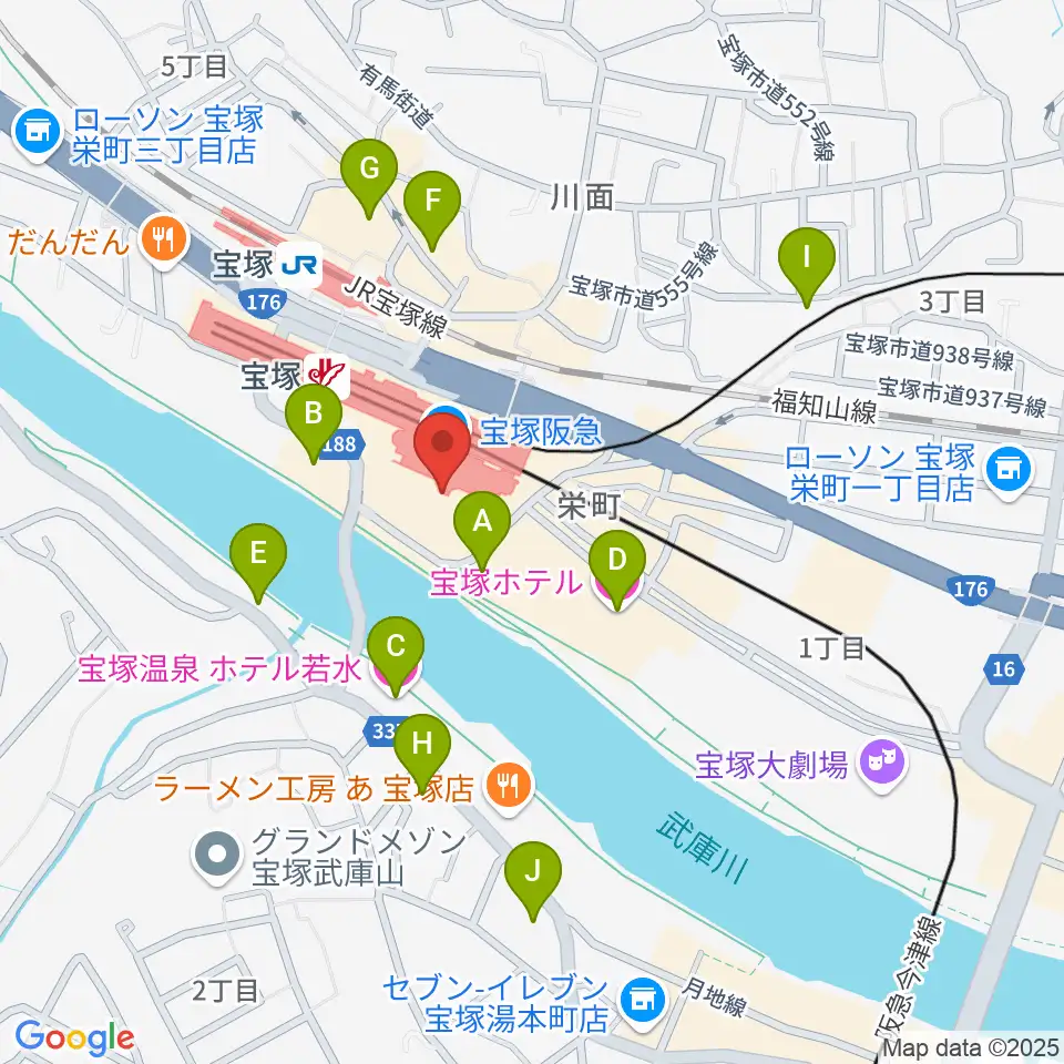 宝塚ソリオホール周辺のホテル一覧地図