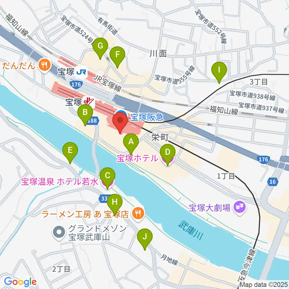 宝塚ソリオホール周辺のホテル一覧地図