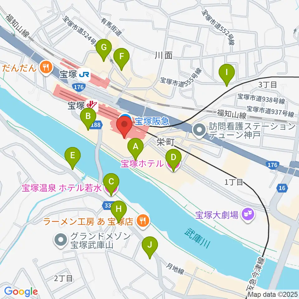 宝塚ソリオホール周辺のホテル一覧地図