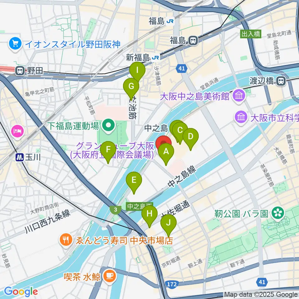 グランキューブ大阪周辺のホテル一覧地図