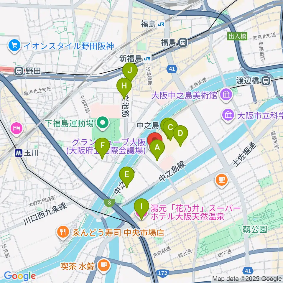 グランキューブ大阪周辺のホテル一覧地図