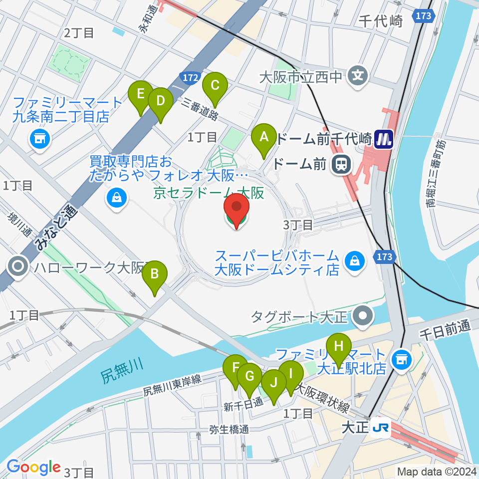 京セラドーム大阪周辺のホテル一覧地図