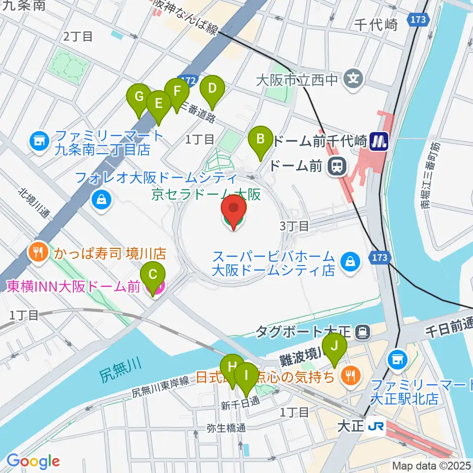 京セラドーム大阪周辺のホテル一覧地図