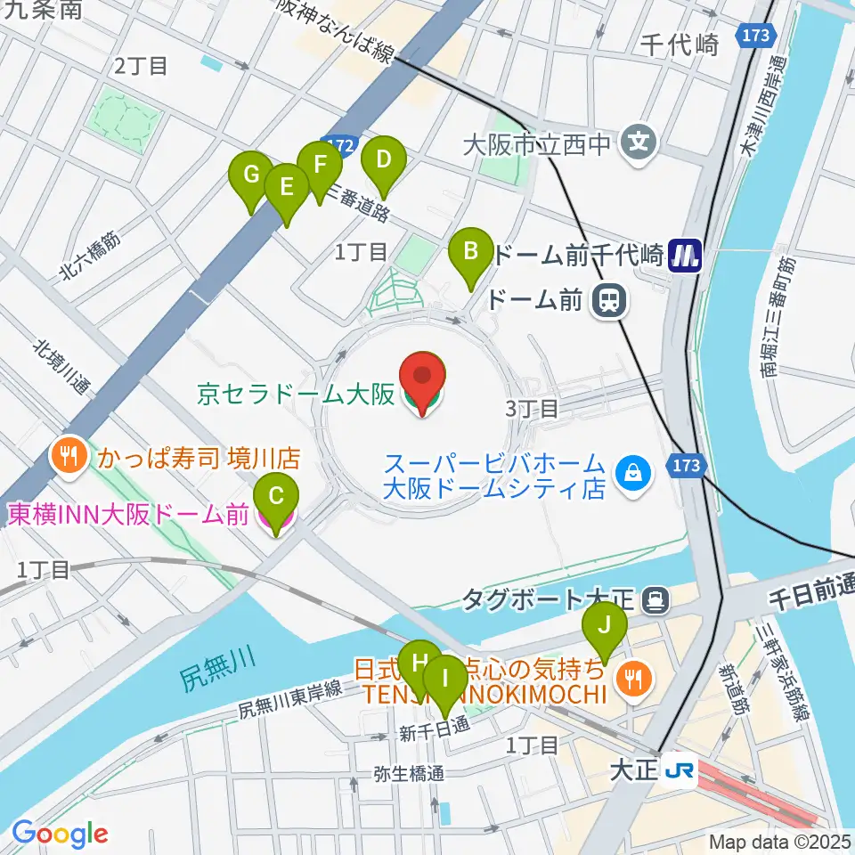 京セラドーム大阪周辺のホテル一覧地図