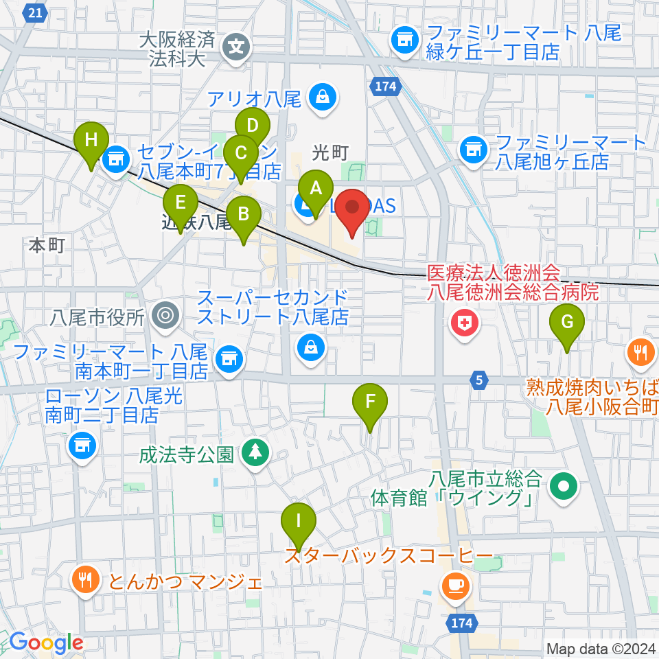 八尾市文化会館プリズムホール周辺のホテル一覧地図