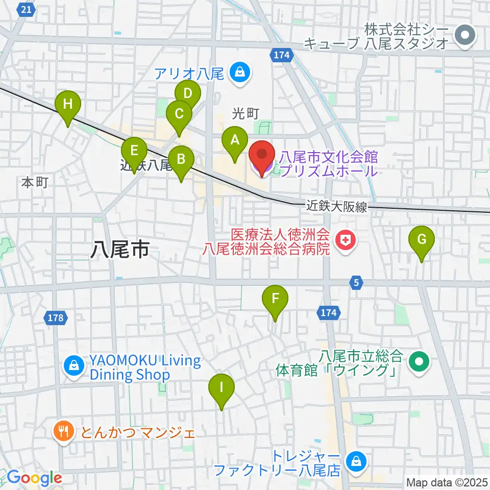 八尾市文化会館プリズムホール周辺のホテル一覧地図