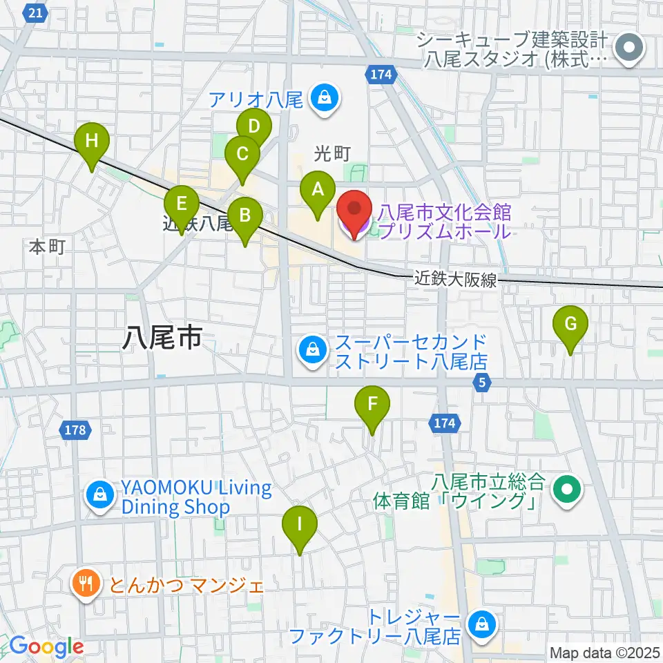 八尾市文化会館プリズムホール周辺のホテル一覧地図