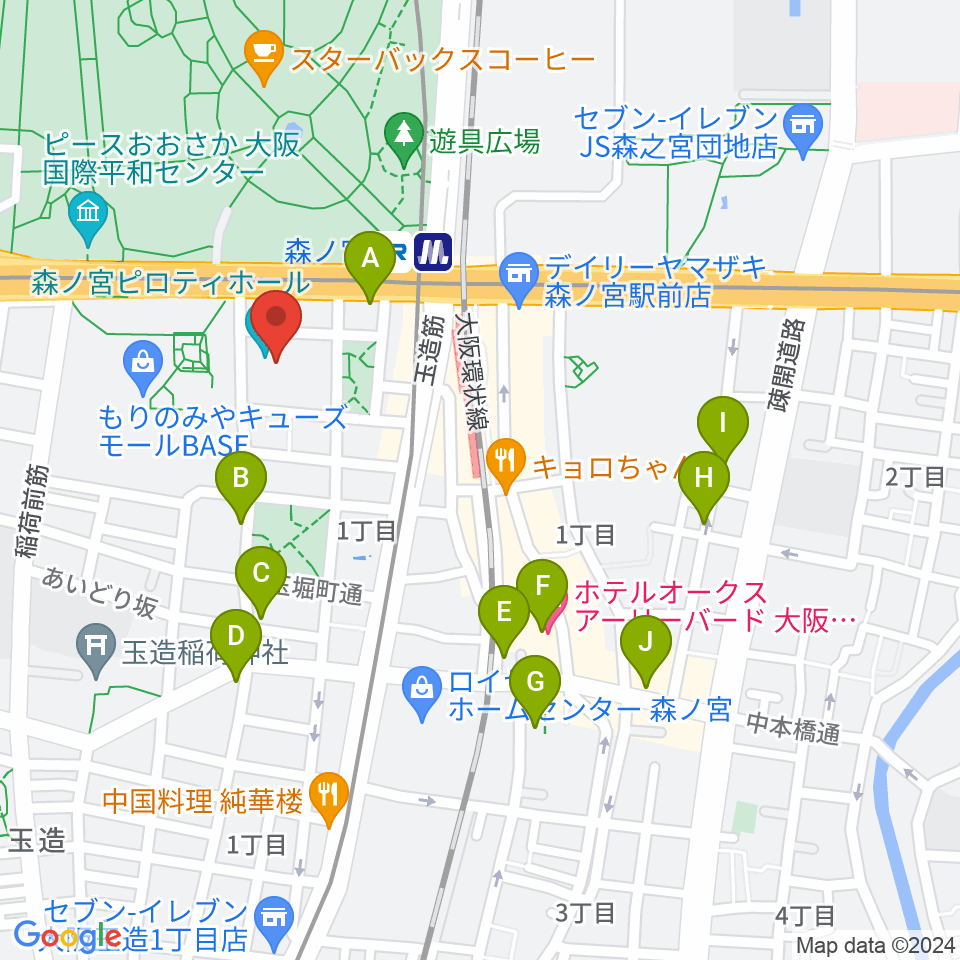 森ノ宮ピロティホール周辺のホテル一覧地図