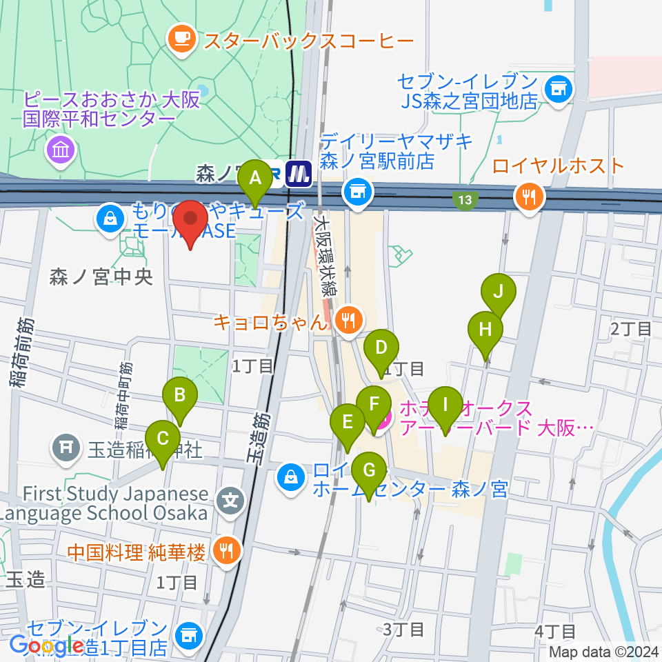 森ノ宮ピロティホール周辺のホテル一覧地図