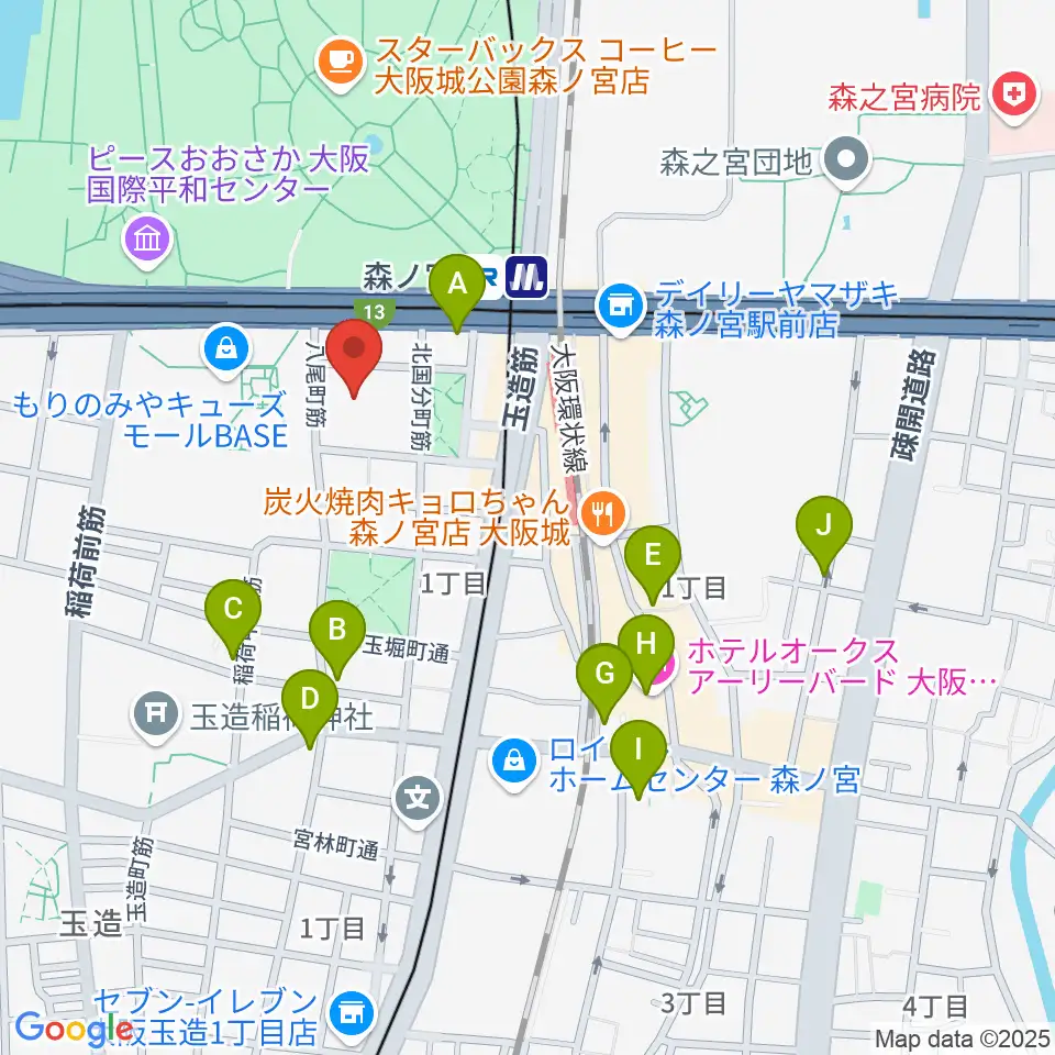 森ノ宮ピロティホール周辺のホテル一覧地図