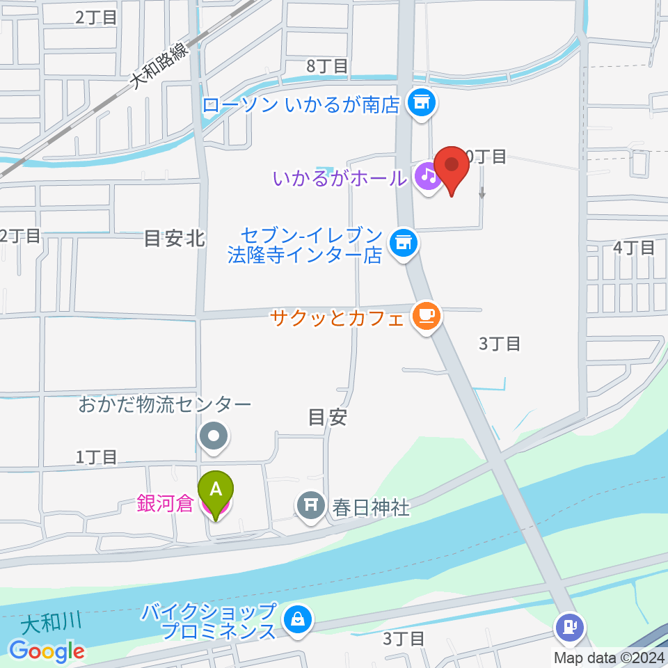 いかるがホール周辺のホテル一覧地図