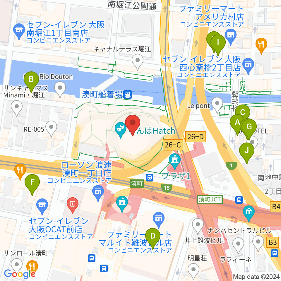 なんばハッチ周辺のホテル一覧地図